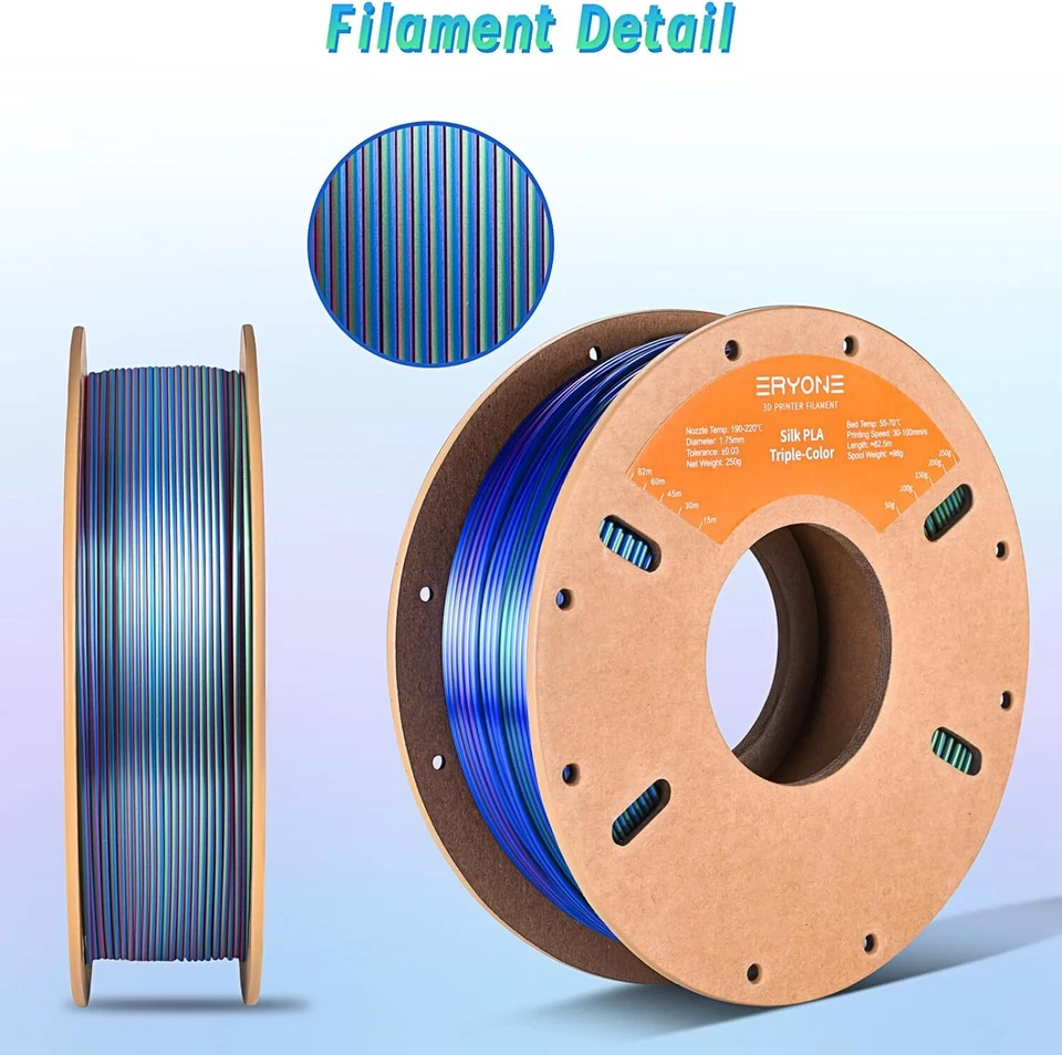 BUTTERFLY- Eryone Silk Tri Color Pla Filament 3D Printer 1.75Mm +/- 0.03Mm, Multicolor Fila