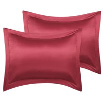 Unique Bargains 2-Pack Satin Silk Envelope Closure Pillow Shams Wine Red Queen