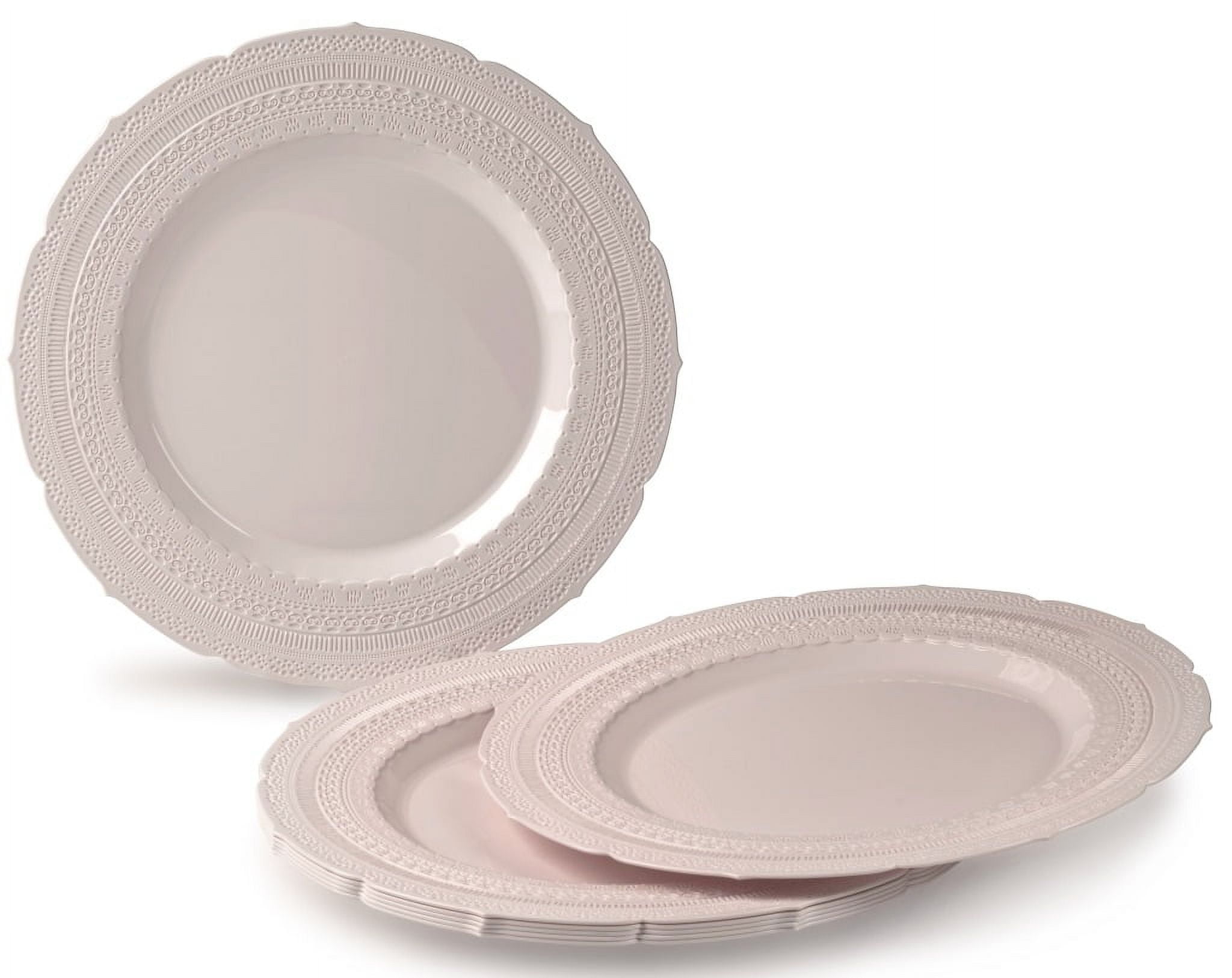 " OCCASIONS " 80 Plates Pack,(40 Guests) Extra Heavyweight Vintage Wedding Disposable / Reusable Plastic Plates 40 x 11'' Dinner + 40 x 8.25'' Salad / Dessert Plate (Chateau Blush Pink)