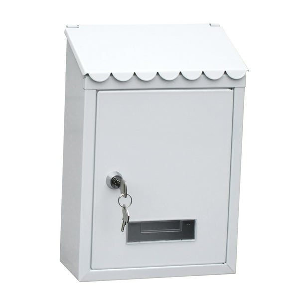 Buzón de metal resistente a la oxidación para correo postal de 8 x 2,6 x 12 pulgadas con cerradura para montaje en pared blanco