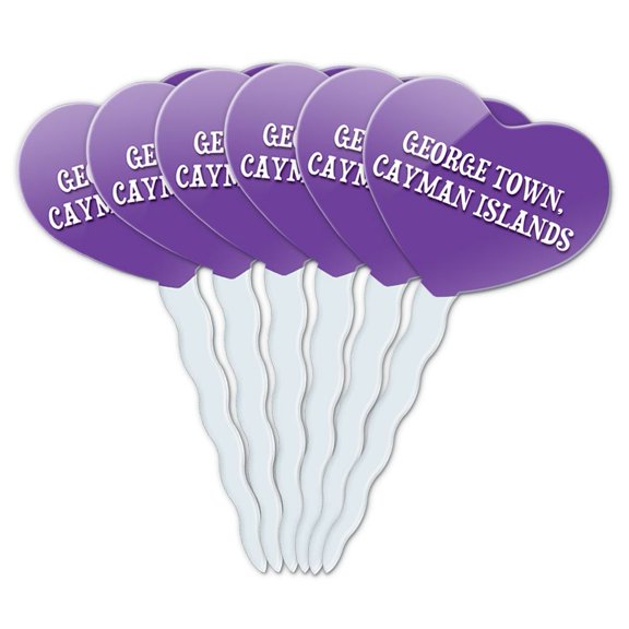 George Town Cayman Islands Heart Love Cupcake Picks Toppers - Set of 6