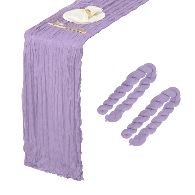 2 Paquetes de Caminos de Mesa de Gasa de Color Púrpura Claro 35.4" x 118" para Bodas y Fiestas, (10 Pies)