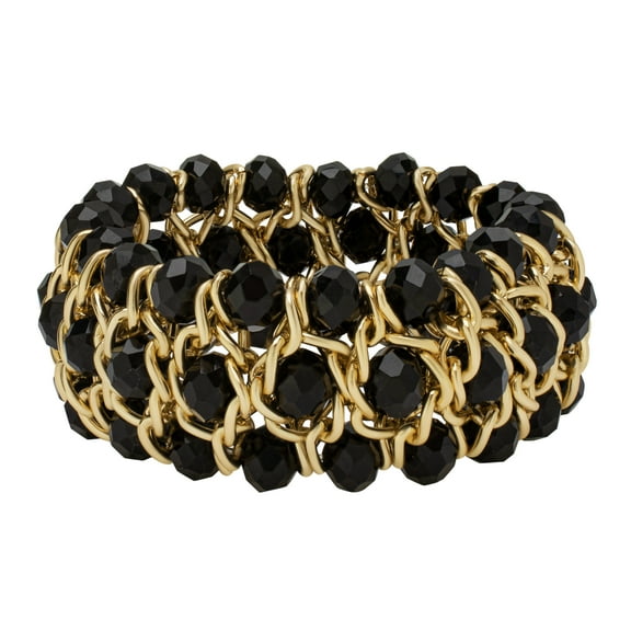 Gold Plated Black Crystal Bead Bracelet