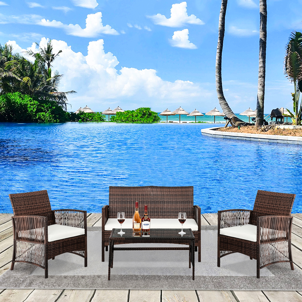 uhomepro 4 Pieces Outdoor Wicker Bistro Set, Upgrade Patio Porch Conversation Furniture Sets, PE Rattan Wicker Chairs with Coffee Table, Waterproof Cushioned Wicker Patio Set for Poolside, Q10733 - image 2 of 11