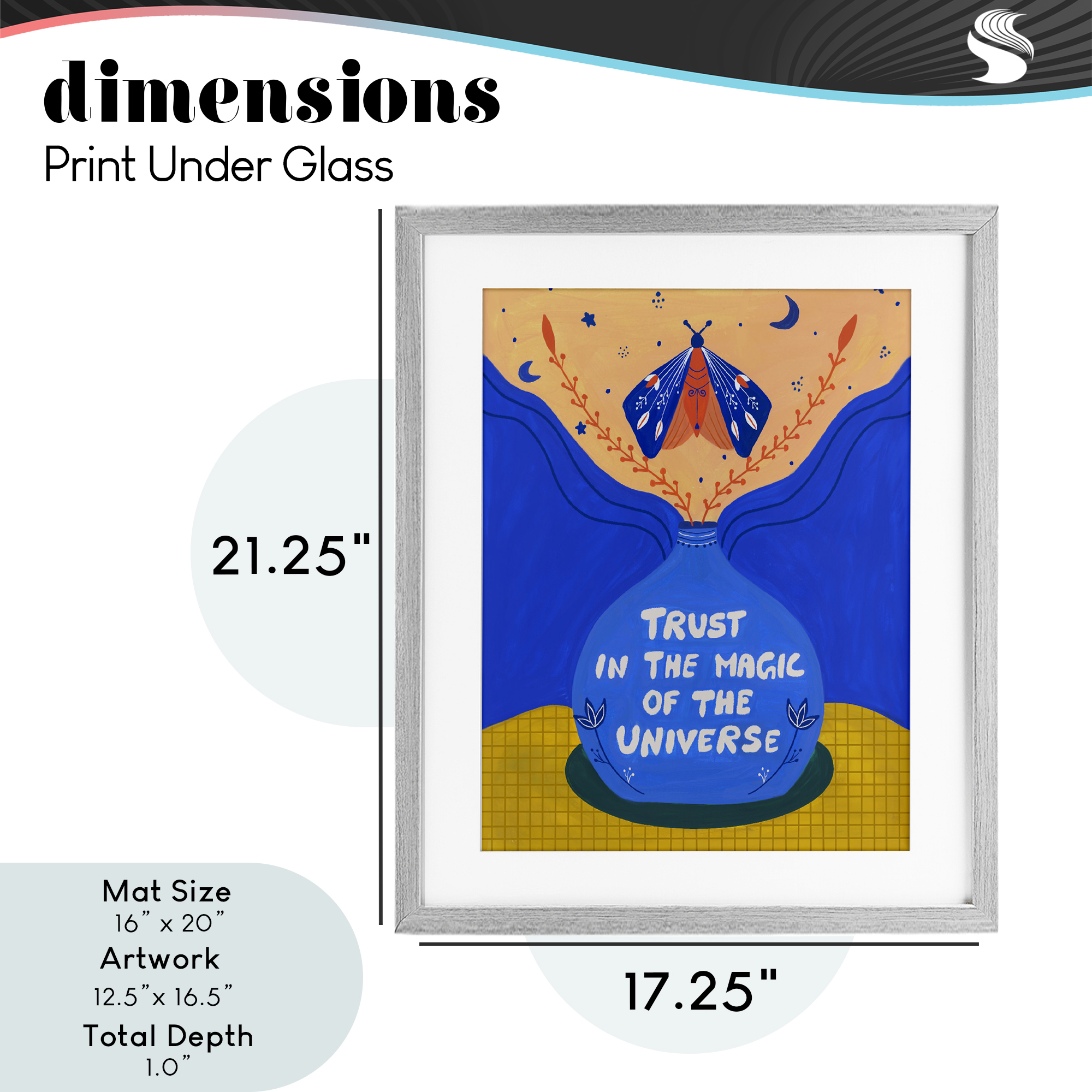 Trust In Magic Of Universe Gray Framed Print Under Glass, design by Nabeela Rumi