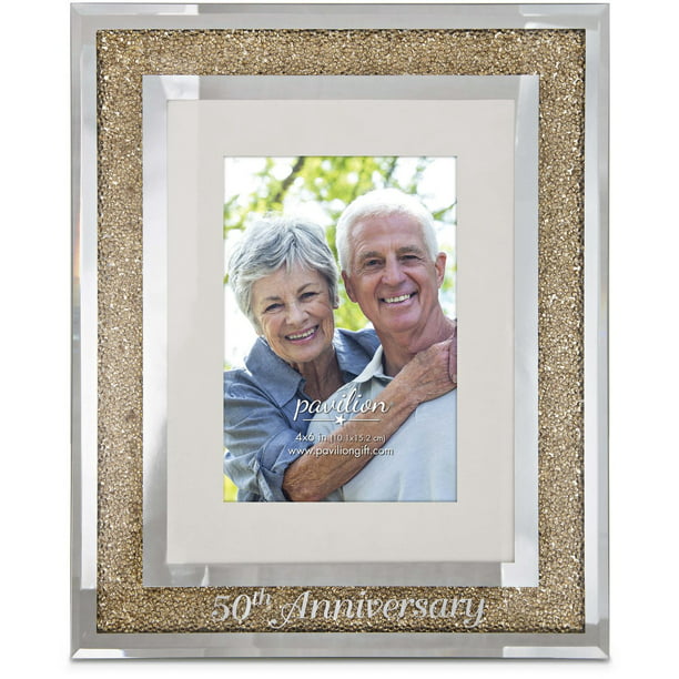 Pavilion - 50th Anniversary Gold Crystal Mirrored 4x6 Picture Frame