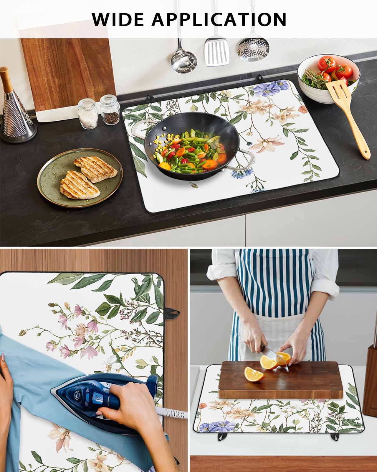 nqOlkjepod Large Induction Cooktop Protector Mat 31"x24", Spring Floral Leaves Stove Top Covers for Electric Stove, Vintage Flowers Farmhouse Stove Burner Cover Mats, Glass Top Stove Cover