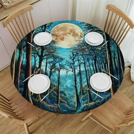 

Sheronv Full Moon Round Table Cover Stain Resistant Washable Indoor Outdoor Tablecloth Kitchen Dining Wedding Parties 100% Polyester Fiber Home Kitchen Outdoor Decoration 54 -58
