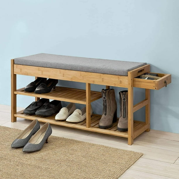 SoBuy FSR47 N Bamboo Shoe Rack Shoe Storage Bench with Seat