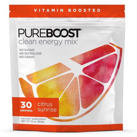 Pureboost Clean Energy Powder Drink Mix,13 oz, Refreshing Energy Booster with B12 Vitamins, Electrolytes, Antioxidants, Sugar-Free with No Sucralose (Citrus Sunrise, 30 Servings)