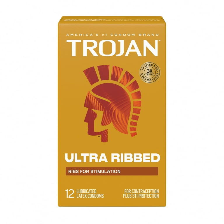 Trojan Ultra Ribbed Premium Latex Lubricated Thin Condoms for Men, 12 Count  HSA/FSA Eligible