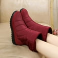 thumbnail image 6 of Juebong Christmas Deals Women's Shoes Winter Warm Fashion Pull-On Casual Solid Color Waterproof Snow Boots Plush Low Heel Velcro,6, Red, 6 of 6