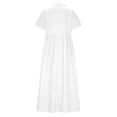 thumbnail image 4 of Linen Dress for Women 2026 Summer - Short Sleeve Button Up Flowy A-Line Pleated Front Lapel Collared Casual Maxi Dress, 4 of 5