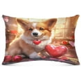 thumbnail image 2 of Valentine Corgi Plush Pillowcase, Luxury Soft King Pillow Case for Hair and Skin, Standard Size Pillow Covers with Zipper Closure, 20x26in Home Decor Gifts, 2 of 7