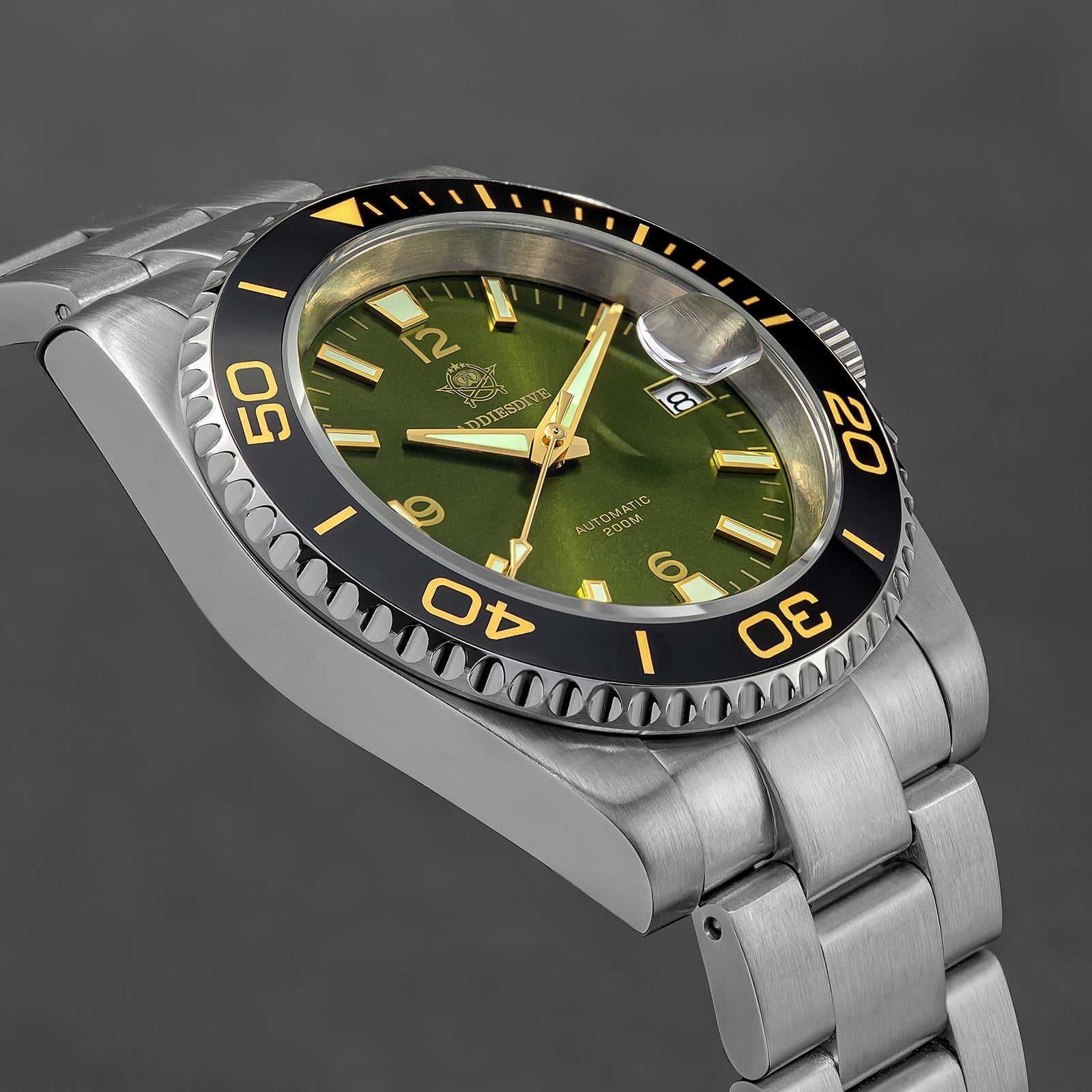 ADDIESDIVE Men's Automatic Diver Watch 200M Waterproof, Japanese Mechanical Movement, Sapphire Crystal & Ceramic Bezel, Super-LumiNova BGW9/C3, Stainless Steel Dive Watch