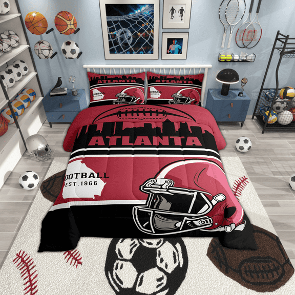 Erosebridal Soccer Helmet Comforter Sets Twin Size, American Football Comforters & Duvets, Vintage Rugby Reversible Duvet Insert, Lightweight Room Decor, 2 Pieces