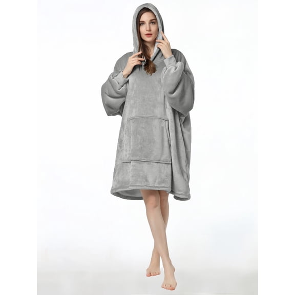 Wearable Blanket Hoodie, Oversized Sherpa Fleece Sweatshirt Blanket with Giant Hood Pocket and Sleeves for Adult, Warm & Cozy Blanket
