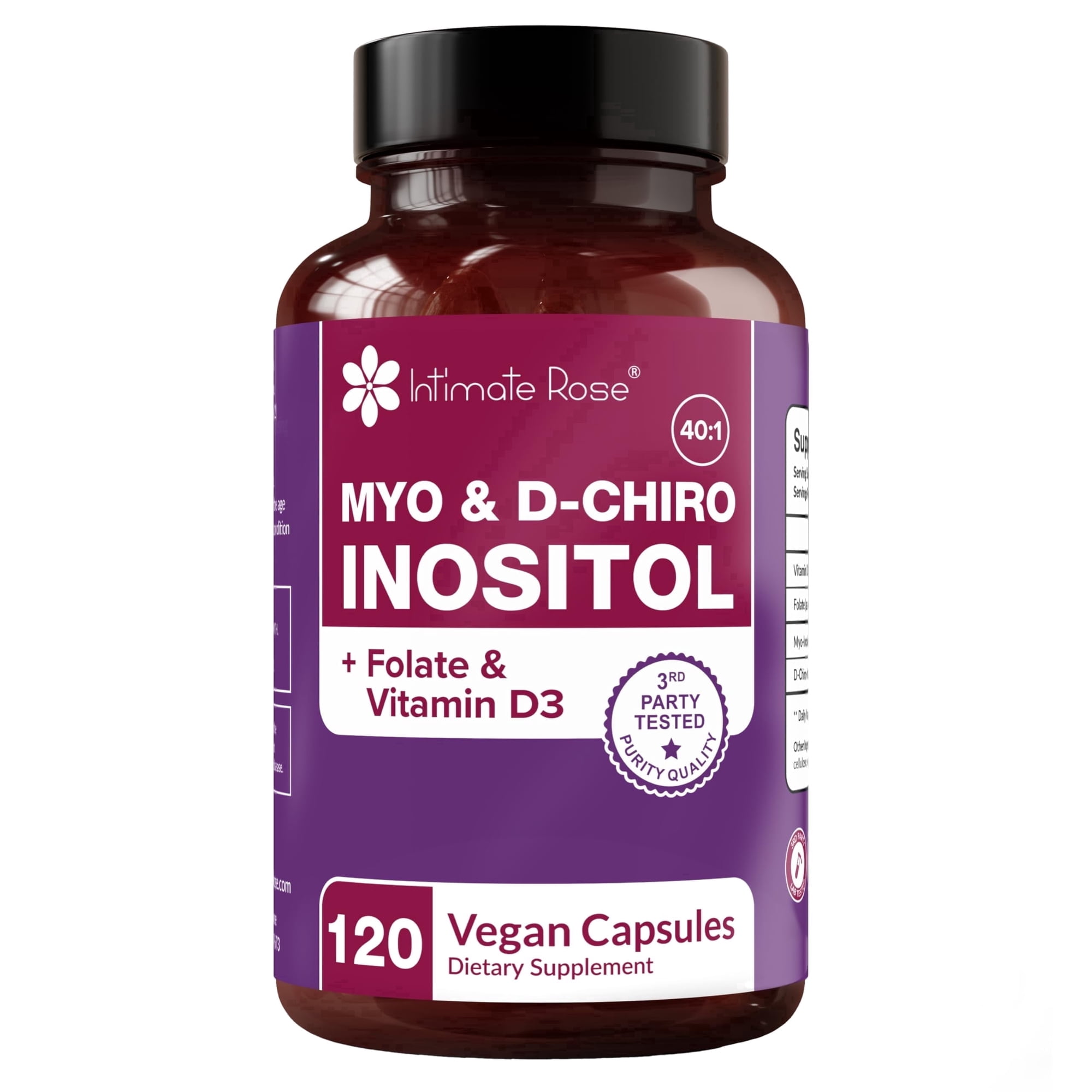 Intimate Rose Myo-Inositol & D-Chiro Inositol Capsules, 40:1 Ratio with Folate & Vitamin D, Hormone & Ovarian Support for Women