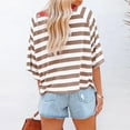 thumbnail image 4 of Ecqkame Cute Tops for Women 3/4 Sleeved Crew Neck Shirt Striped Knitted T-Shirt Oversize Pullover Sweatshirt Khaki S on Clearance, 4 of 6