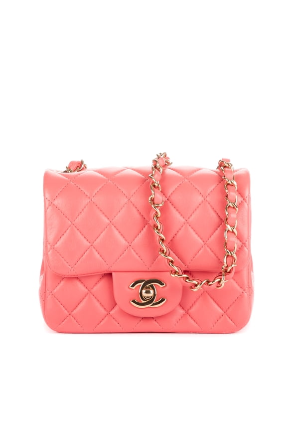 Pre-Owned Chanel Pink Mini Square Classic Single Flap Shoulder Bag