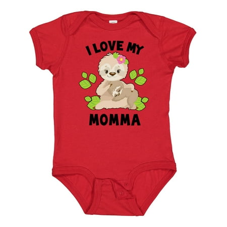 

Inktastic Cute Sloth I Love My Momma with Green Leaves Gift Baby Boy or Baby Girl Bodysuit