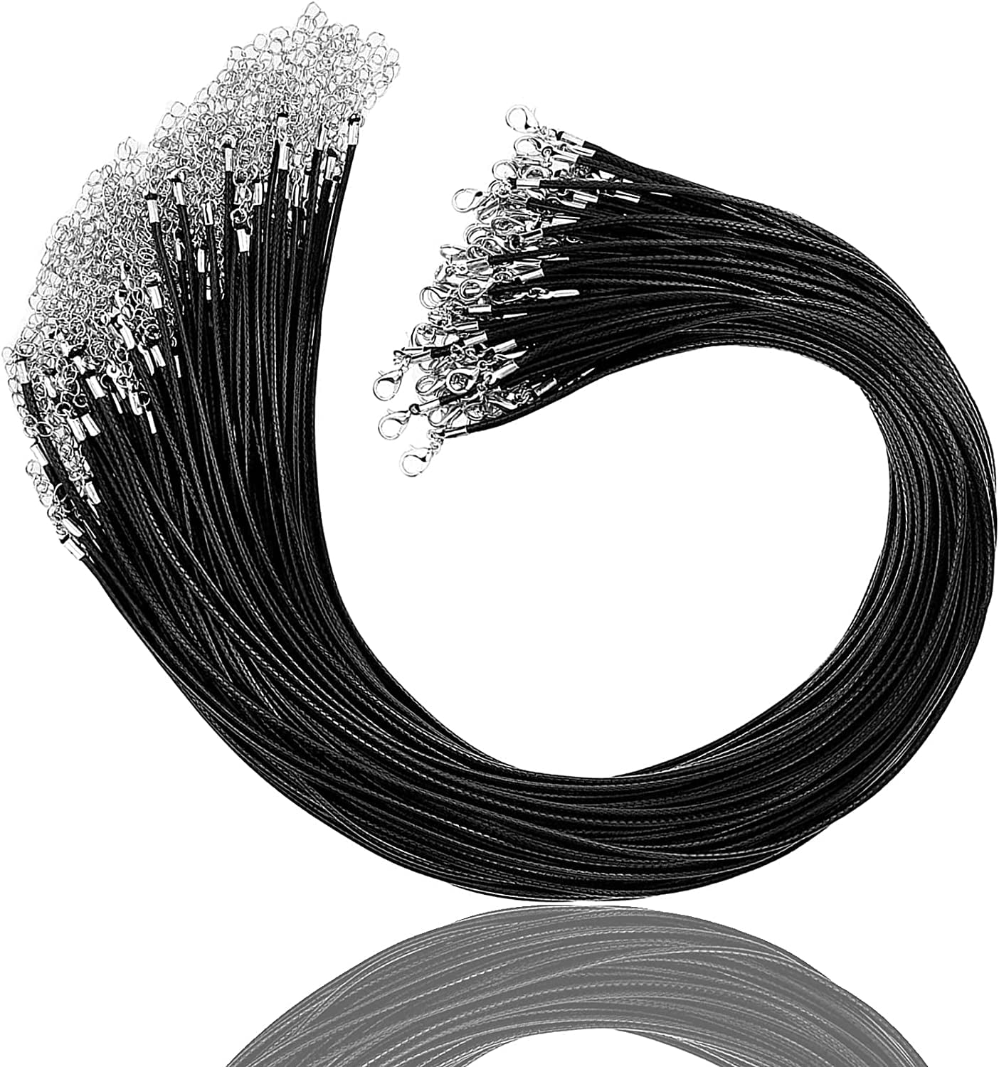Waxed Necklace Cord, 50Pcs Black Necklace String Cord with Lobster