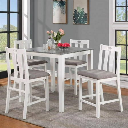 Furniture of America Zinia Transitional Wood 5-Piece Counter Dining Set in White