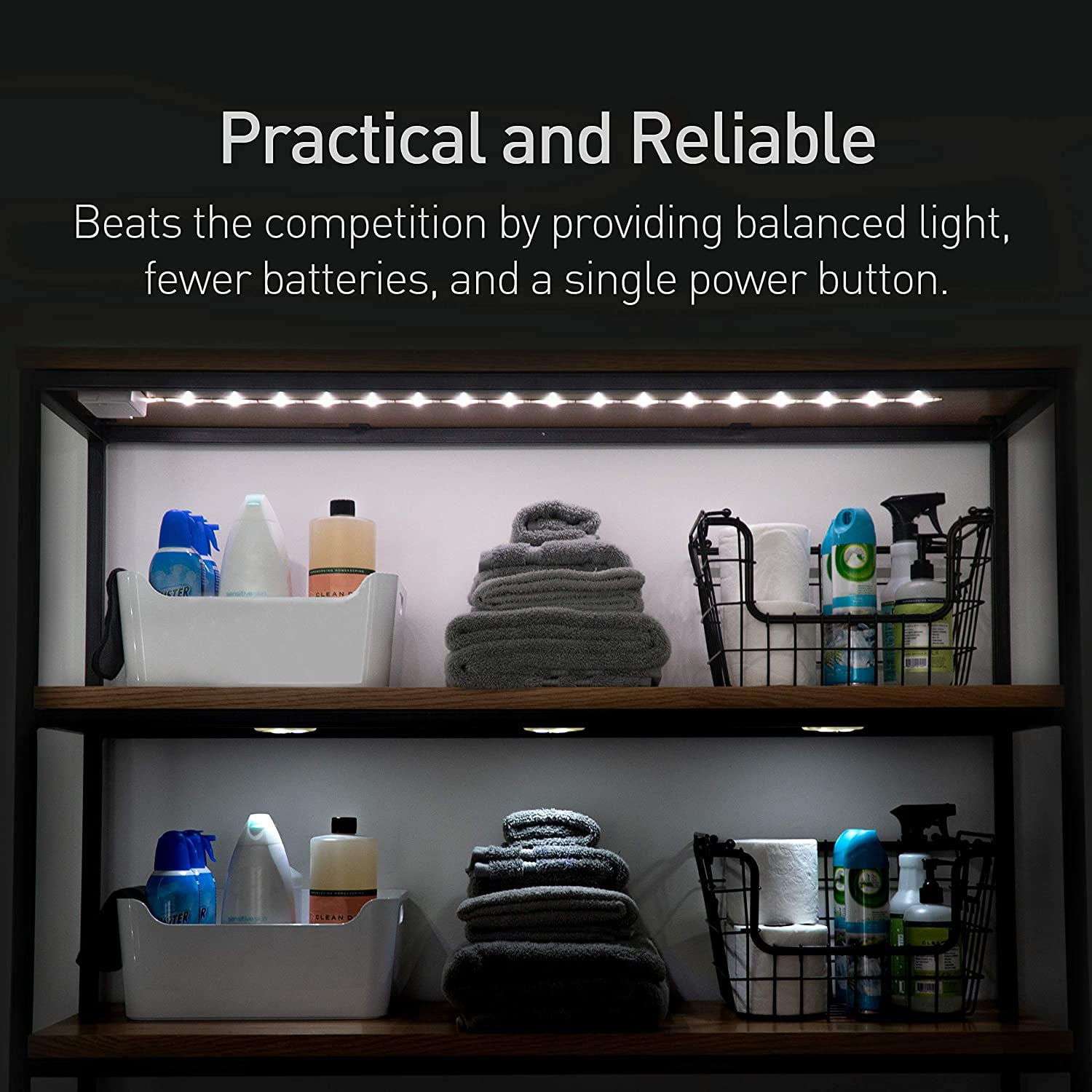 JJEAN-POWER PRACTICAL Luminoodle Under Cabinet Lighting - Click LED Light Strip for Shelves, Kitchen Cabinets, & Furniture, 1-Pack Includes Power Button & Tape Adhesive - Warm White (2700K)