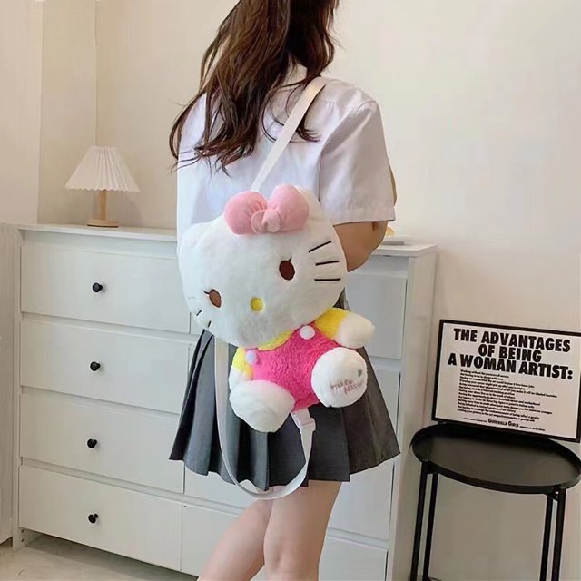 Hellokitty-mochilas peludas de felpa para niñas, bolsos de hombro peludos de dibujos animados, Kawaii, regalo de moda