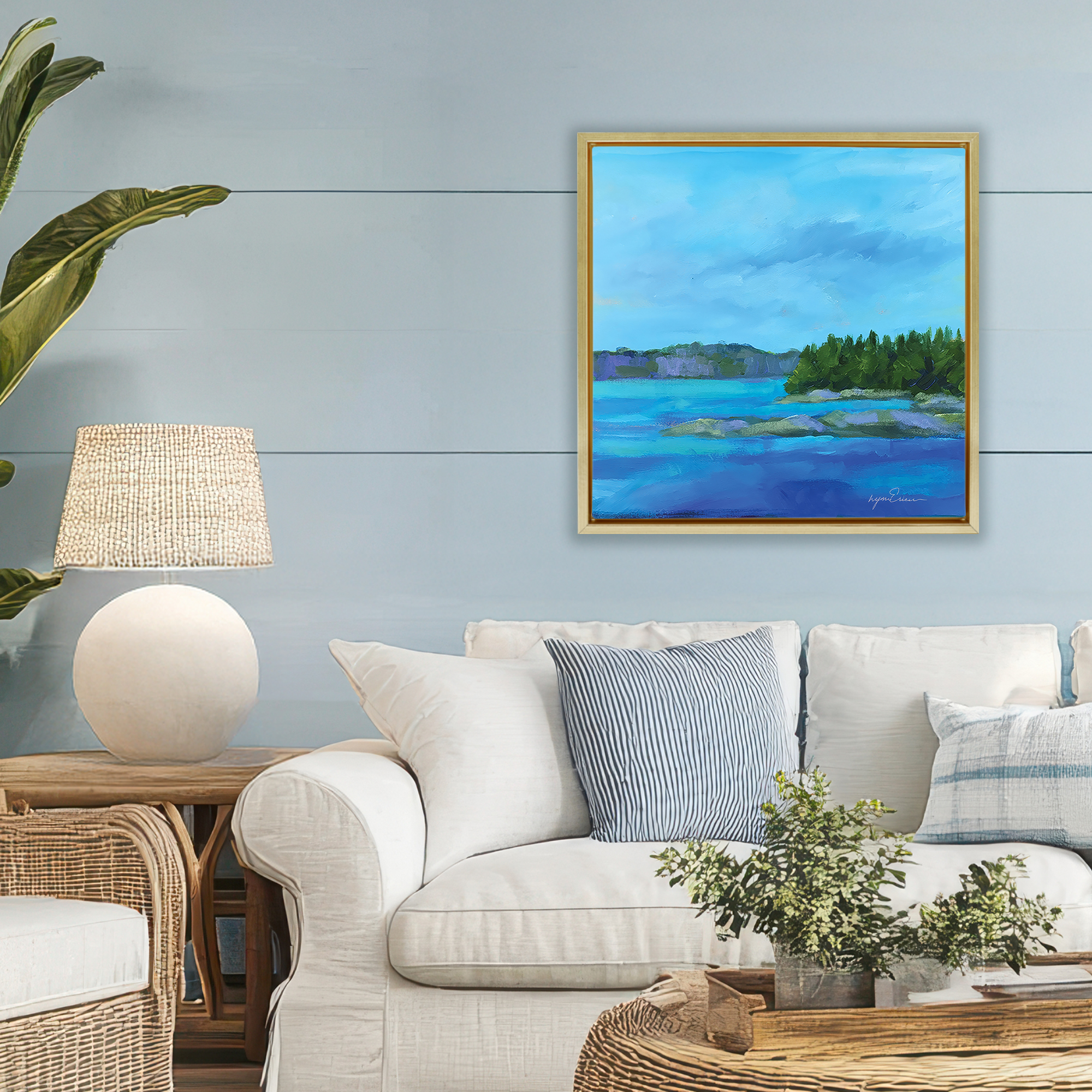 Stupell Industries Tranquil Blue Cove Gold Framed Floater Canvas Wall Art, design by Lynn Ericson Fine Art