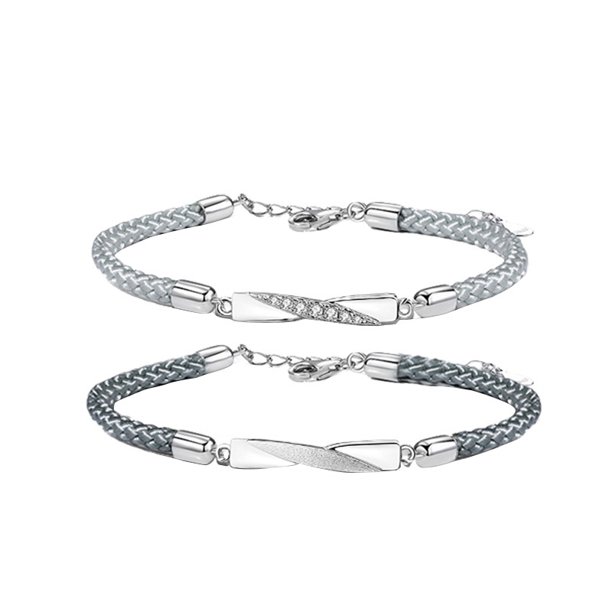 Set de pulseras para parejas, plata 925, ajustables, 3 g