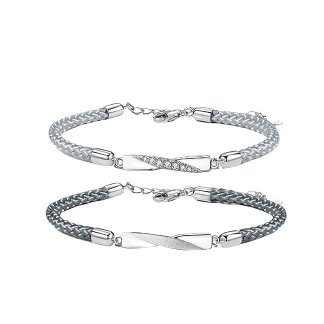 Set de pulseras para parejas, plata 925, ajustables, 3 g