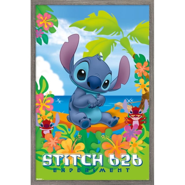 Disney Leroy and Stitch - Beach Wall Poster, 22.375" x 34" Framed