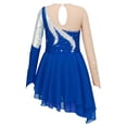 thumbnail image 2 of Doomiva Kids Girls Figure Ice Skating Dress Rhinestone Long Sleeve Asymmetrical Hem Gymnastic Leotard Dress A Royal Blue 14, 2 of 6
