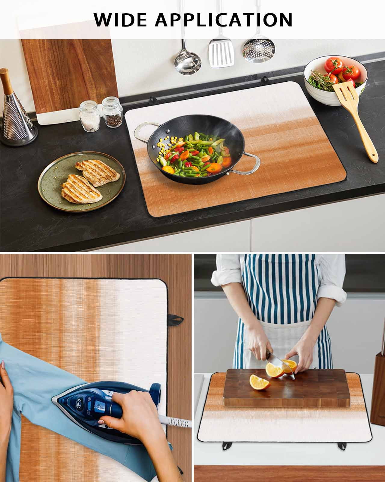 nqOlkjepod Large Induction Cooktop Protector Mat 24"x21", Orange White Ombre Stove Top Covers for Electric Stove, Farmhouse Retro Simple Striped Art Stove Burner Cover Mats, Glass Top Stove Cover