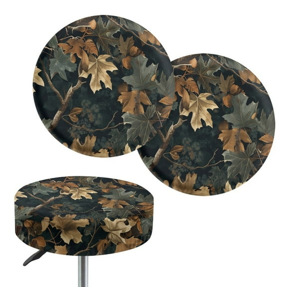 ZIATUBLE Dry Leaves Bar Stool Cover Cushion Washable Chair Seat Slipcover 12-14 Inch with Elastic Bands Round Bar Stool Seat Cover Cushion 2 Packs Polyester Round Stool Slipcover
