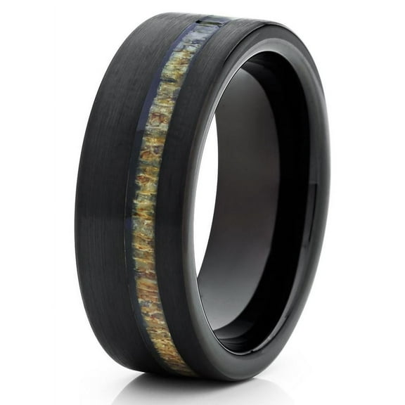 Deer Antler Tungsten Wedding Band Black Brushed Tungsten Ring 8mm Tungsten Carbide Comfort Fit Men Women