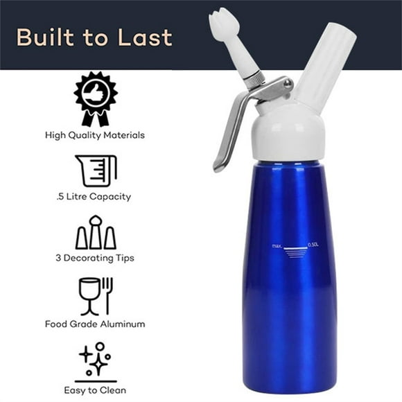 1PC Whipped Cream Dispenser Aluminum Grade Canister, Heavy Duty Cream Whipper Homemade, Portable Whipped Coffee Maker