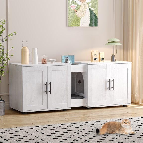 Faitaliicy Litter Box Enclosure With Double Room Hidden Litter Box Enclosure Furniture For 2 Cats Wooden Large Cat House Indoor Hidden Cat Litter Box Storage Cabinet With Cat Door
