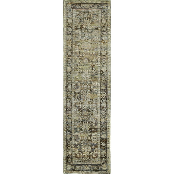 Oriental Weavers Andorra Area Rug 7125C Casual Green Rings Scrolls 2' 6" x 12' Rectangle