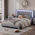 thumbnail image 6 of Yesurprise Queen Size Bed Frame with Foam-filled Cushion, Tufted Headboard, Adjustable LED Lights, Metal Feets, Velvet Upholstered Platform Bed, No Box Spring Needed, 6 of 8
