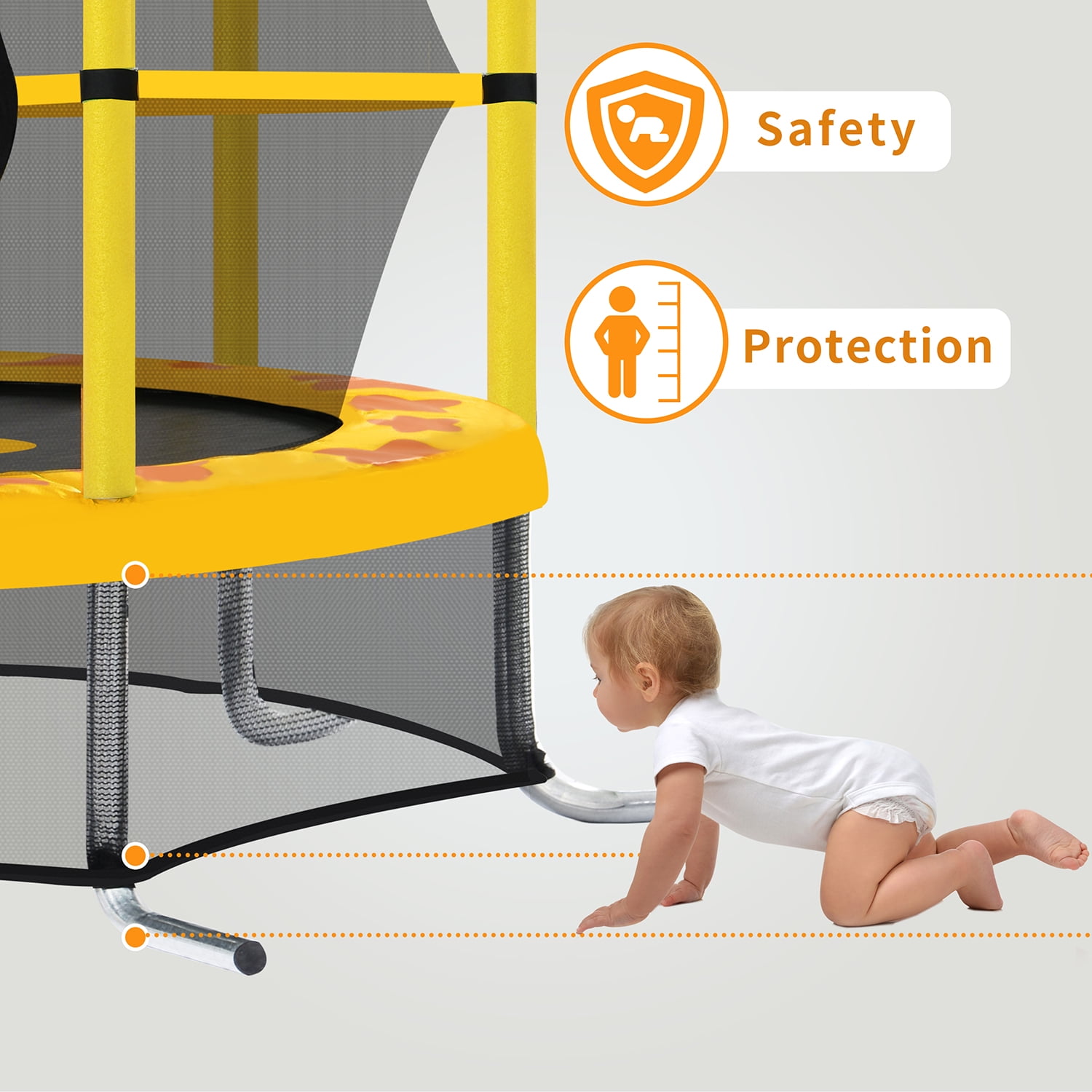 Kadyn 55 Inch Kids Trampoline, Indoor Outdoor Mini Trampoline with Safety Enclosure Net, Steel Jumping Trampoline for Kids, Yellow