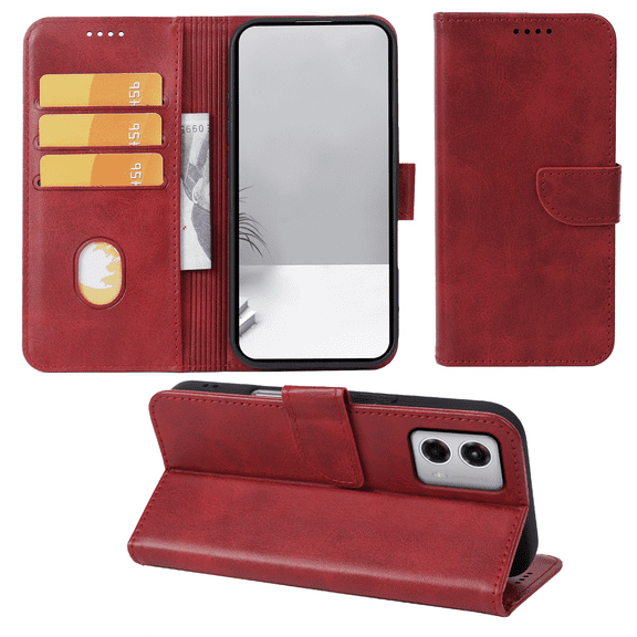 SELOZKE for Motorola Moto G 5G 2023 Red Full Coverage Wallet Case with Credit Card Holder,PU Leather Magnetic Protective Phone Case