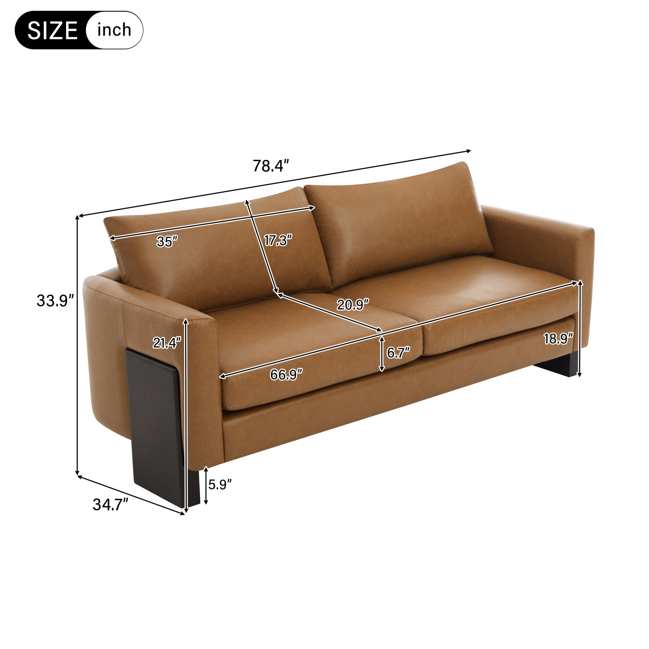 Christopher Knight Home 3-Piece Modern Oversized Sofa Set, 5 Seats PU Leather Couch, Brown