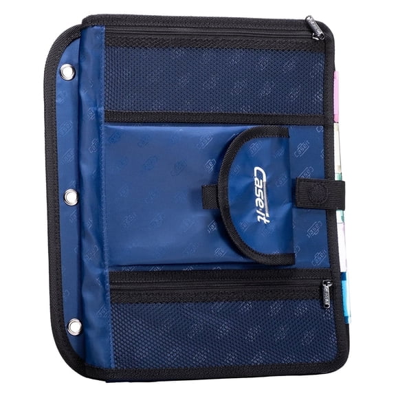 Case-It 5-Tab Binder Accessory, 5-colored tabbed, 6 pocket expanding file, fits any standard 3 ring letter size binder, additional zippered mesh pockets for pen storage, ACC-21, Blue