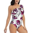 thumbnail image 3 of Goofa Tulips Flowers Pattern Women's One Piece Swimsuits Tummy Control Bathing Suits Asymmetric One Shoulder Swimwear-XX-Large, 3 of 6