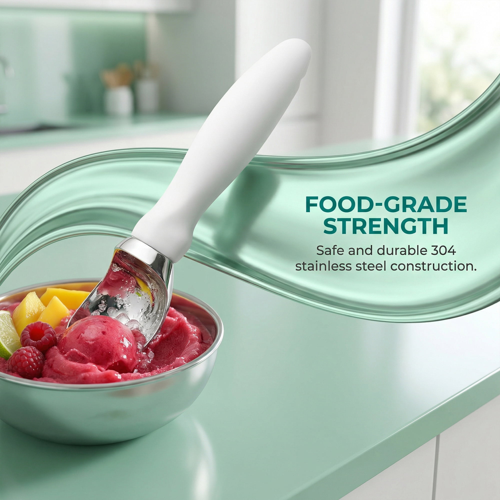 Unique Bargains Zinc Ice Cream Scoop with for Gelato and Cookie Dough White 7.9in