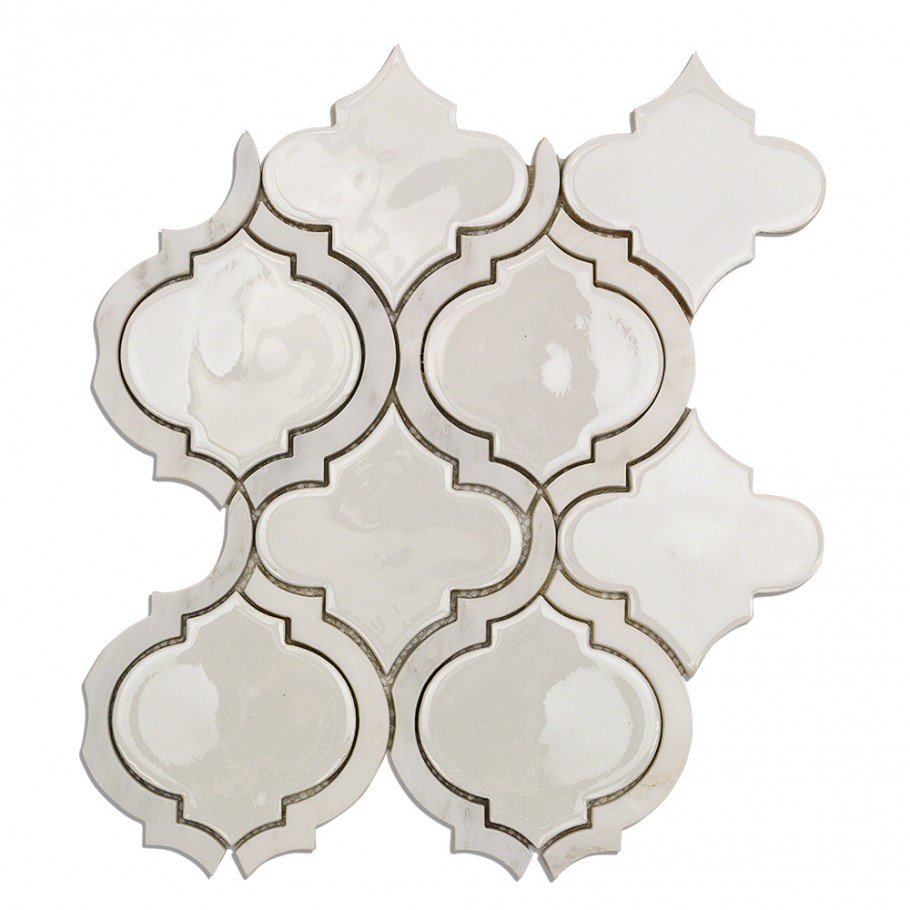 Bond Tile Divine Arabesque Glacier White Glazed Ceramic Mosaic Tile Sample
