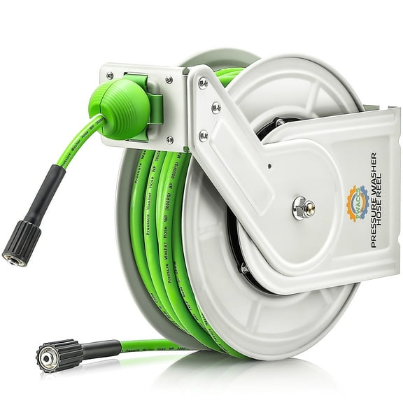 Retractable Pressure Washer Hose Reel, 1/4" x 60ft Heavy Duty Power Washer Hose Reel, High Pressure Reel Auto Rewind, Wall/Floor Mounted, 3600 PSI
