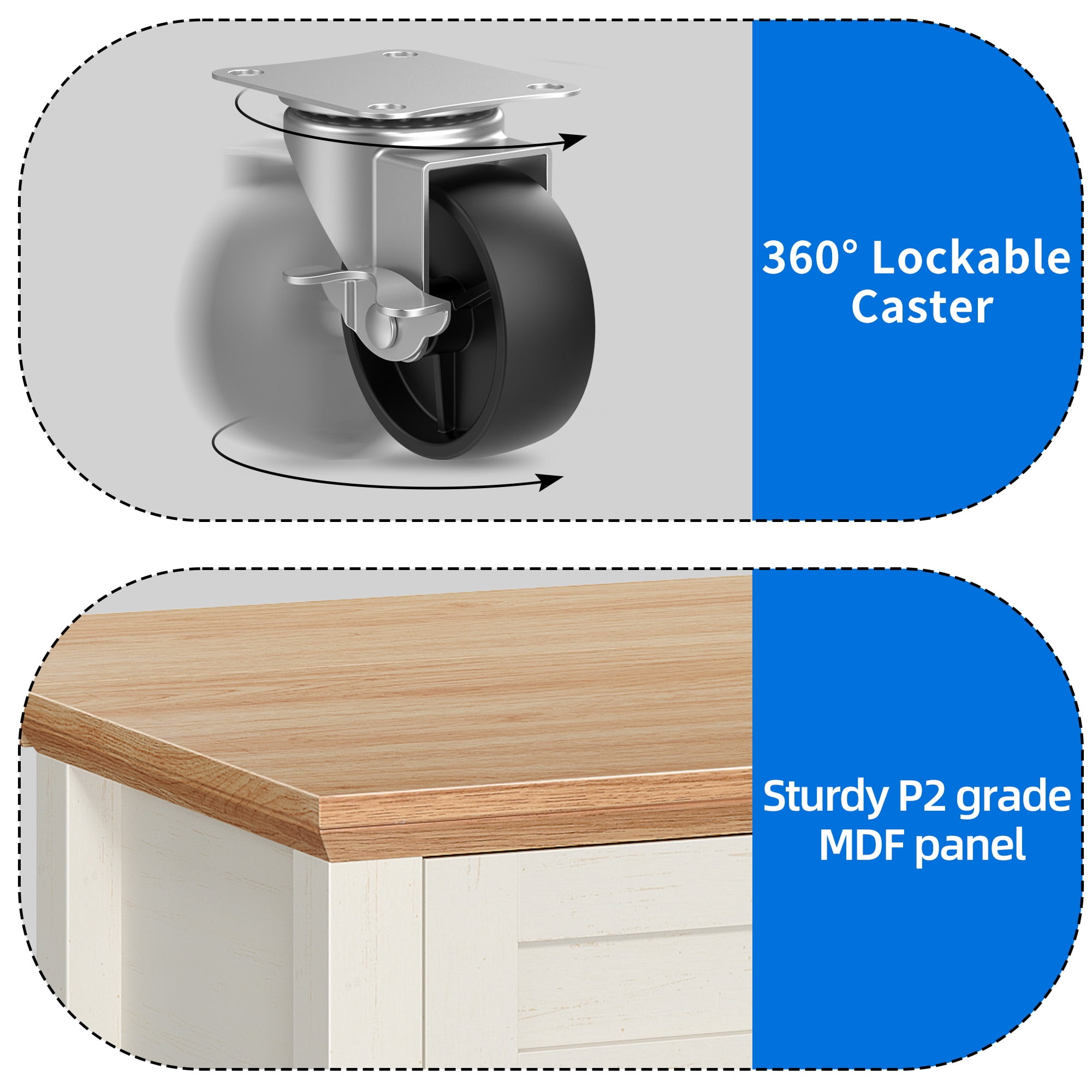 Uforic Kitchen Island Cart with Power Outlets, Kitchen Storage Cart with Storage Shelves & Drawers, Off-White